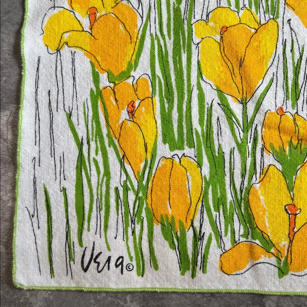 Vintage Vera Neumann Yellow and Green Napkins Set of 6 cotton edged in green 15”